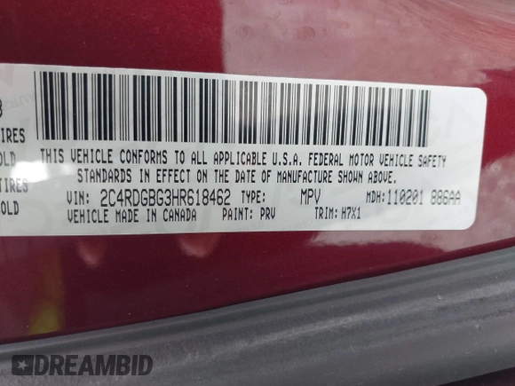 2017 Dodge Grand Caravan SE z VIN 2C4RDGBG3HR618462, wystawiony jako IAAI lot #42234091 z przebiegiem 200 677 mil mil oraz . Historia ofert i sprzedaży dostępna na DreamBid. Obrazek 9.