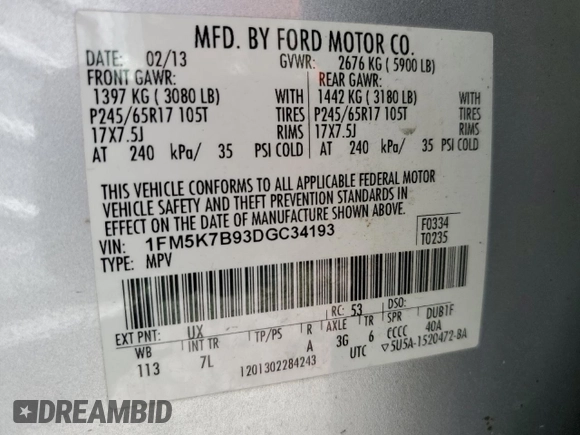 2013 Ford Explorer z VIN 1FM5K7B93DGC34193, wystawiony jako Copart lot #77222794 z przebiegiem 196 805 mil mil oraz Szkoda całkowita • Salvage title. Historia ofert i sprzedaży dostępna na DreamBid. Obrazek 15.