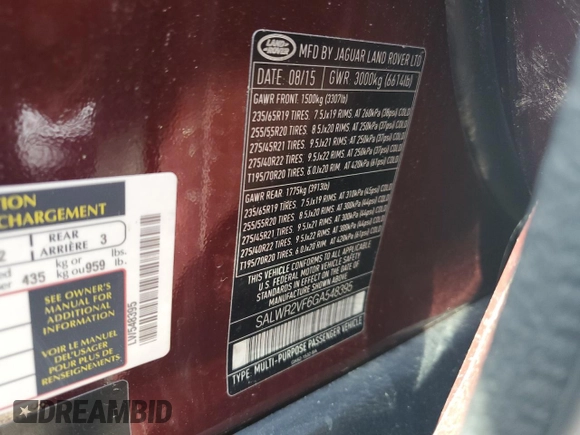 2016 Land Rover Range Rover Sport V6 HSE with VIN SALWR2VF6GA548395, listed as a Copart auction lot 52737375 with 0 mi miles and Clean Title. Bid and sale history available at carsss.com. Image 12.