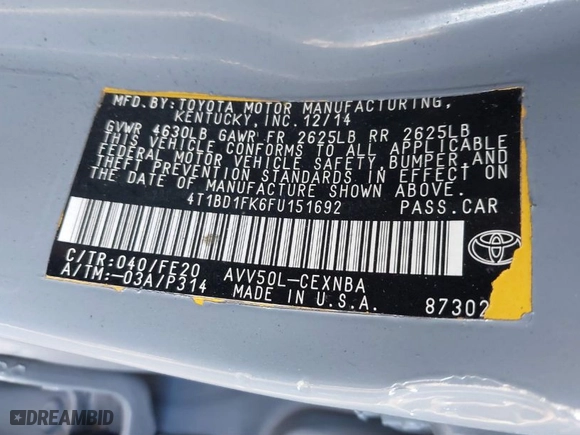 2015 Toyota Camry Hybrid LE with VIN 4T1BD1FK6FU151692, listed as a IAAI auction lot 41674431 with 440,405 mi miles. Bid and sale history available at carsss.com. Image 9.