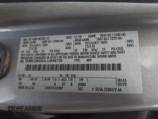 2020 Ford Escape SE с VIN 1FMCU9G63LUA56720, выставлен на аукционе IAAI как лот 42199549 с пробегом 57 944 миль миль и . История ставок и продаж доступна на DreamBid. Изображение 9.