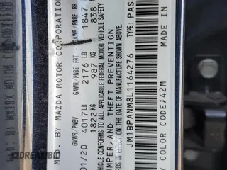 2020 Mazda Mazda3 Hatchback Premium Package with VIN JM1BPANM8L1164276, listed as a Copart auction lot 46992673 with 34,212 mi miles. Bid and sale history available at carsss.com. Image 13.