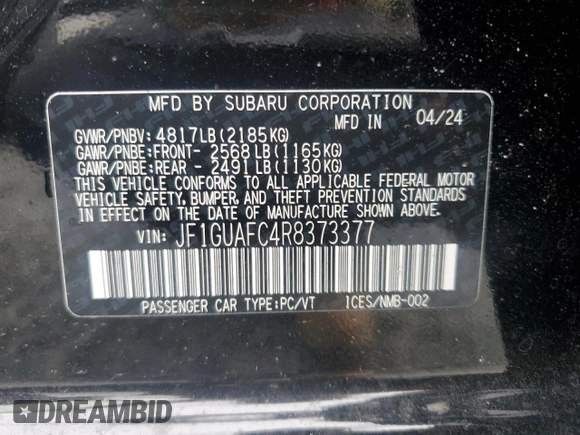 2024 Subaru Impreza Sport with VIN JF1GUAFC4R8373377, listed as a Copart auction lot 75024834 with 1,404 mi miles and Salvage Title. Bid and sale history available at carsss.com. Image 14.