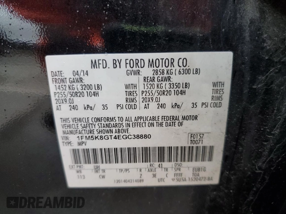 2014 Ford Explorer Sport z VIN 1FM5K8GT4EGC38880, wystawiony jako Copart lot #52496065 z przebiegiem 183 806 mil mil oraz Szkoda całkowita • Salvage title. Historia ofert i sprzedaży dostępna na DreamBid. Obrazek 14.