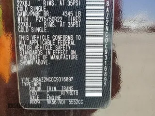 2012 Infiniti QX56 8-passenger z VIN JN8AZ2NC0C9316897, wystawiony jako Copart lot #57865465 z przebiegiem 96 031 mil mil oraz Czysty tytuł • Clean title. Historia ofert i sprzedaży dostępna na DreamBid. Obrazek 13.