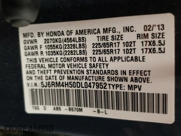 2013 Honda CR-V EX with VIN 5J6RM4H50DL047952, listed as a Copart auction lot 84505604 with 180,275 mi miles and Salvage Title. Bid and sale history available at carsss.com. Image 13.