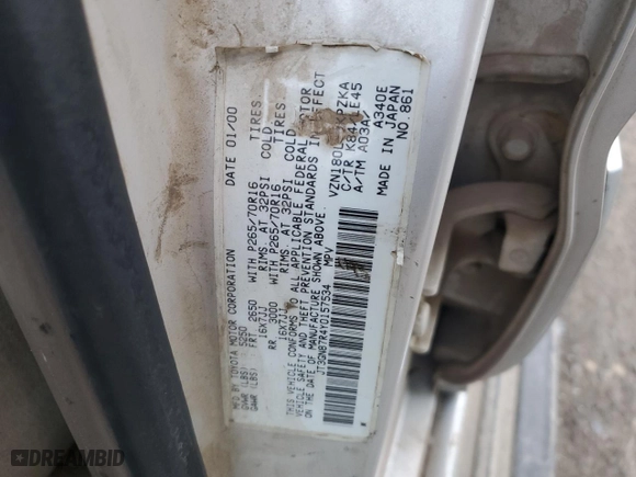 2000 Toyota 4Runner Limited with VIN JT3GN87R4Y0157534, listed as a Copart auction lot 80497934 with 206,163 mi miles and Salvage Title. Bid and sale history available at carsss.com. Image 14.