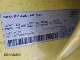 2024 Audi A3 Sedan Progressiv with VIN WAULUCGY9RA129552, listed as a Copart auction lot 88086885 with 1,142 mi miles and Salvage Title. Bid and sale history available at carsss.com. Image 12.