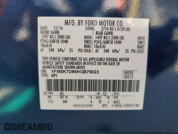 2017 Ford Explorer XLT с VIN 1FM5K7D86HGB79023, выставлен на аукционе Copart как лот 56548095 с пробегом 104 266 миль миль и Списание • Salvage title. История ставок и продаж доступна на DreamBid. Изображение 14.