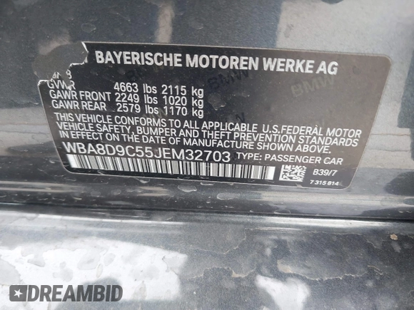 2018 BMW 3 Series 330i xDrive with VIN WBA8D9C55JEM32703, listed as a IAAI auction lot 42478412 with 79,000 mi miles and . Bid and sale history available at DreamBid. Image 9.