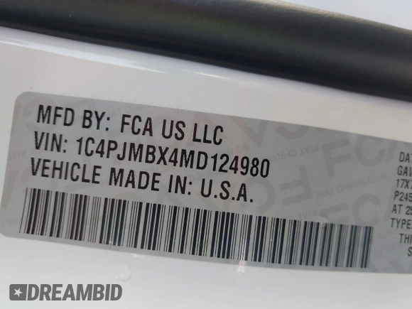 2021 Jeep Cherokee Trailhawk with VIN 1C4PJMBX4MD124980, listed as a IAAI auction lot 42372537 with 55,667 mi miles and . Bid and sale history available at DreamBid. Image 9.
