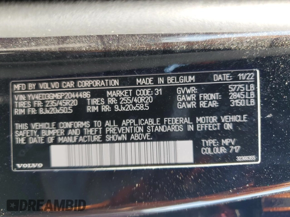 2023 Volvo C40 Ultimate z VIN YV4ED3GM6P2044486, wystawiony jako Copart lot #73490134 z przebiegiem 41 865 mil mil oraz Szkoda całkowita • Salvage title. Historia ofert i sprzedaży dostępna na DreamBid. Obrazek 15.