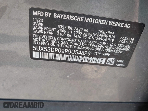 2024 BMW X3 xDrive30i z VIN 5UX53DP09R9U54829, wystawiony jako IAAI lot #42347838 z przebiegiem 36 992 mil mil oraz . Historia ofert i sprzedaży dostępna na DreamBid. Obrazek 9.