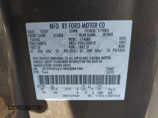 2008 Ford F-150 XLT z VIN 1FTPW12V18KB96106, wystawiony jako IAAI lot #41661206 z przebiegiem 251 729 mil mil oraz . Historia ofert i sprzedaży dostępna na DreamBid. Obrazek 9.