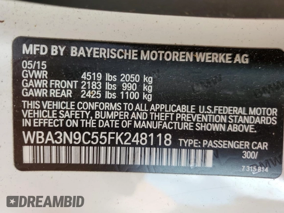 2015 BMW 4 Series 428i xDrive with VIN WBA3N9C55FK248118, listed as a Copart auction lot 63622565 with 108,203 mi miles and Clean title. Bid and sale history available at DreamBid. Image 13.