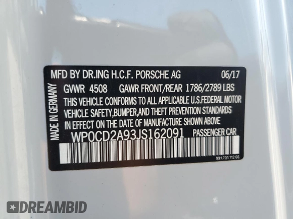 2018 Porsche 911 Turbo with VIN WP0CD2A93JS162091, listed as a Copart auction lot 65395935 with 13,549 mi miles and Salvage title. Bid and sale history available at DreamBid. Image 12.