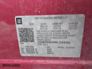 2019 Chevrolet Traverse LT Leather with VIN 1GNERHKW8KJ194261, listed as a IAAI auction lot 41487185 with 92,064 mi miles. Bid and sale history available at carsss.com. Image 9.