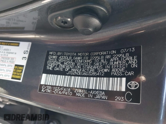 2013 Toyota Prius Two with VIN JTDZN3EU6D3285412, listed as a IAAI auction lot 41623833 with 149,665 mi miles and . Bid and sale history available at DreamBid. Image 9.