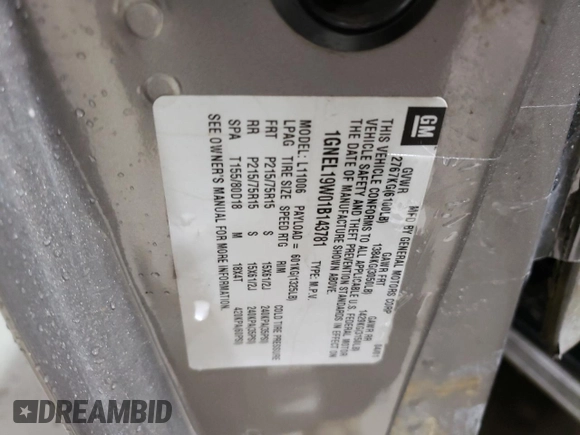 2001 Chevrolet Astro z VIN 1GNEL19W01B143781, wystawiony jako Copart lot #58476275 z przebiegiem 157 888 mil mil oraz Szkoda całkowita • Salvage title. Historia ofert i sprzedaży dostępna na DreamBid. Obrazek 13.