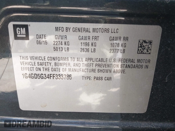 2015 Buick LaCrosse Premium I with VIN 1G4GD5G34FF333786, listed as a IAAI auction lot 41979144 with 145,345 mi miles. Bid and sale history available at carsss.com. Image 9.