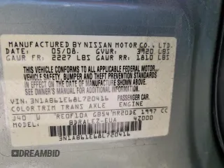2008 Nissan Sentra S with VIN 3N1AB61E68L720416, listed as a Copart auction lot 60808885 with 167,556 mi miles and Salvage title. Bid and sale history available at DreamBid. Image 12.