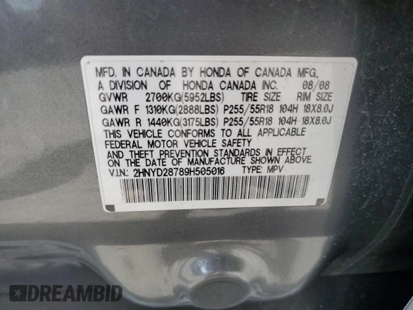2009 Acura MDX Sport/Pwr Tail Gate with VIN 2HNYD28789H505016, listed as a Copart auction lot 41675725 with 191,338 mi miles and Non Repairable. Bid and sale history available at carsss.com. Image 14.