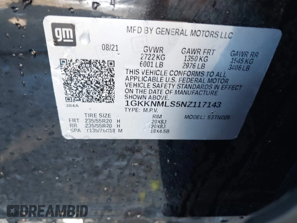 2022 GMC Acadia SLT with VIN 1GKKNMLS5NZ117143, listed as a IAAI auction lot 40665874 with 48,298 mi miles. Bid and sale history available at carsss.com. Image 9.