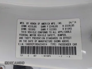 2014 Honda Accord LX with VIN 1HGCR2F39EA204914, listed as a IAAI auction lot 42187315 with 110,947 mi miles and . Bid and sale history available at DreamBid. Image 9.