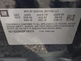 2013 Chevrolet Malibu LT with VIN 1G11C5SA6DF195273, listed as a IAAI auction lot 42114627 with 124,909 mi miles and . Bid and sale history available at DreamBid. Image 9.