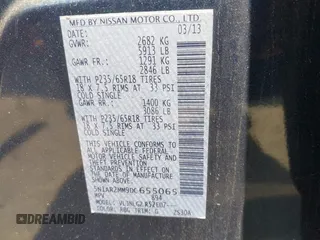 2013 Nissan Pathfinder Platinum with VIN 5N1AR2MM9DC655065, listed as a IAAI auction lot 42698219 with 113,545 mi miles and . Bid and sale history available at DreamBid. Image 9.