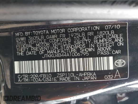 2010 Scion xD with VIN JTKKU4B44A1006795, listed as a Copart auction lot 48233665 with 0 mi miles and Salvage Title. Bid and sale history available at carsss.com. Image 13.