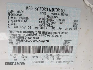 2023 Ford Explorer ST with VIN 1FM5K8GC5PGA75076, listed as a IAAI auction lot 42031194 with 41,281 mi miles. Bid and sale history available at carsss.com. Image 9.