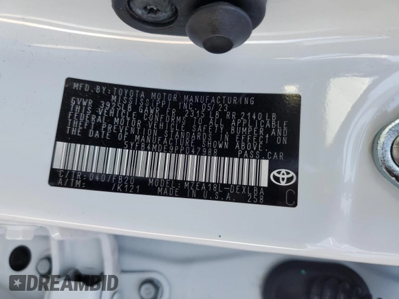 2023 Toyota Corolla LE with VIN 5YFB4MDE9PP047988, listed as a Copart auction lot 47892915 with 61,709 mi miles and Salvage Title. Bid and sale history available at carsss.com. Image 14.