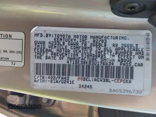 2003 Toyota Camry LE with VIN 4T1BE30K83U176834, listed as a IAAI auction lot 41307922 with 182,019 mi miles and . Bid and sale history available at DreamBid. Image 9.