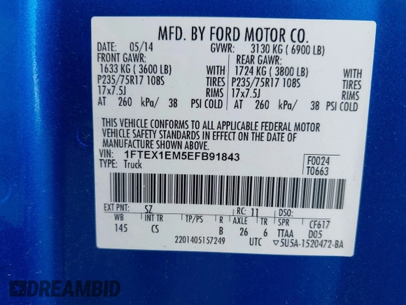 2014 Ford F-150 XL с VIN 1FTEX1EM5EFB91843, выставлен на аукционе IAAI как лот 42276461 с пробегом 149 171 миль миль и . История ставок и продаж доступна на DreamBid. Изображение 9.