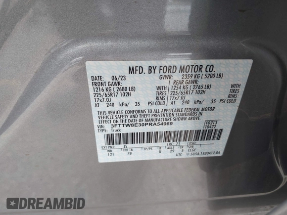 2023 Ford Maverick XL with VIN 3FTTW8E30PRA54969, listed as a IAAI auction lot 41720263 with Not Provided miles and . Bid and sale history available at DreamBid. Image 9.