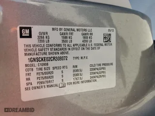 2012 Chevrolet Suburban LTZ with VIN 1GNSCKE02CR308072, listed as a Copart auction lot 80195954 with 190,360 mi miles and Salvage Title. Bid and sale history available at carsss.com. Image 14.
