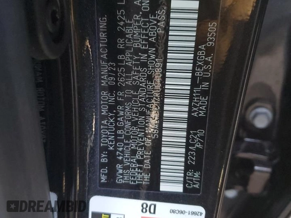 2024 Lexus ES 300h Luxury with VIN 58AEA1C17RU040891, listed as a Copart auction lot 84152074 with 7,770 mi miles and Salvage title. Bid and sale history available at DreamBid. Image 13.