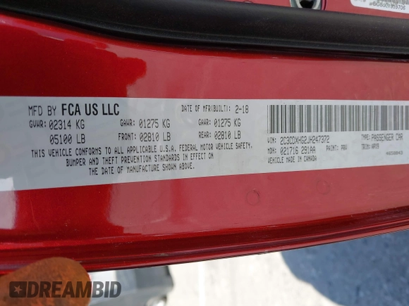 2018 Dodge Charger SXT Plus with VIN 2C3CDXHG2JH247372, listed as a IAAI auction lot 41988312 with 33,204 mi miles and . Bid and sale history available at carsss.com. Image 9.
