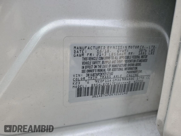 2019 Nissan Sentra S with VIN 3N1AB7AP2KY212140, listed as a Copart auction lot 88903505 with 62,379 mi miles and Salvage title. Bid and sale history available at DreamBid. Image 14.