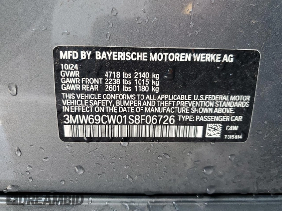 2025 BMW 3 Series 330i with VIN 3MW69CW01S8F06726, listed as a Copart auction lot 52425935 with 9,029 mi miles and Clean Title. Bid and sale history available at carsss.com. Image 12.