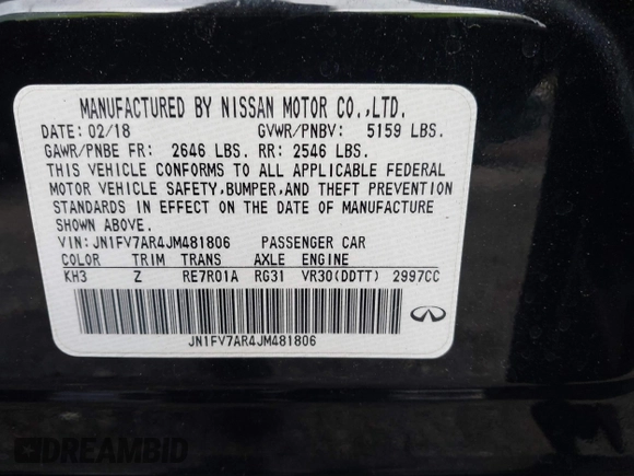2018 Infiniti Q50 Red Sport 400 with VIN JN1FV7AR4JM481806, listed as a IAAI auction lot 40968949 with 80,924 mi miles and . Bid and sale history available at DreamBid. Image 9.