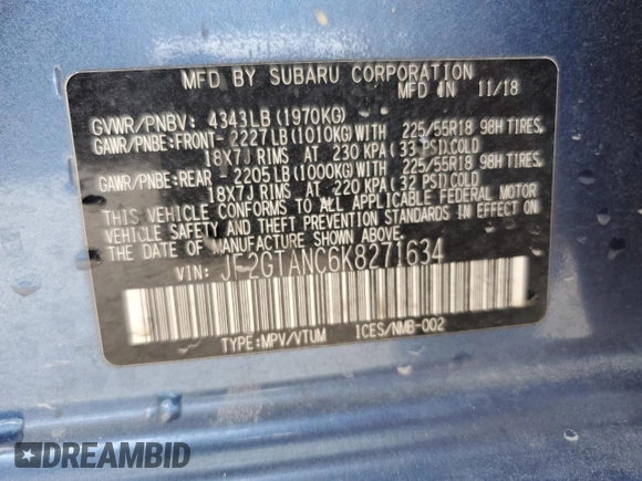 2019 Subaru Crosstrek Limited with VIN JF2GTANC6K8271634, listed as a Copart auction lot 53560355 with 79,665 mi miles and Non Repairable. Bid and sale history available at carsss.com. Image 14.