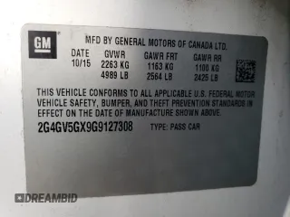 2016 Buick Regal GS with VIN 2G4GV5GX9G9127308, listed as a Copart auction lot 55825364 with 87,604 mi miles and Non Repairable. Bid and sale history available at carsss.com. Image 13.