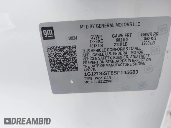 2025 Chevrolet Malibu LT with VIN 1G1ZD5ST8SF145683, listed as a IAAI auction lot 41933527 with 8,884 mi miles and . Bid and sale history available at DreamBid. Image 9.