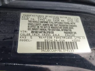 2011 Nissan Versa 1.8 S with VIN 3N1BC1AP7BL378133, listed as a IAAI auction lot 41917425 with 124,228 mi miles. Bid and sale history available at carsss.com. Image 9.