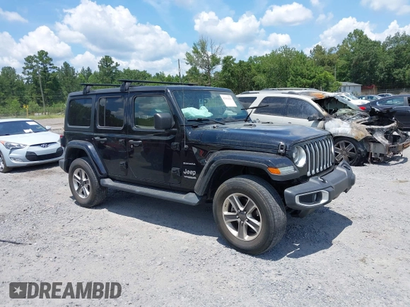 2021 Jeep Wrangler Unlimited Sahara with VIN 1C4HJXEN9MW681422, listed as a IAAI auction lot 42563426 with 48,582 mi miles and . Bid and sale history available at DreamBid. Image 1.