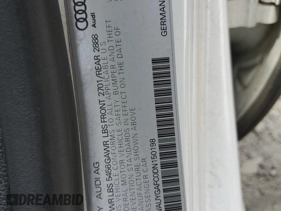 2013 Audi A7 Premium Plus с VIN WAUYGAFC0DN150198, выставлен на аукционе Copart как лот 57154595 с пробегом 144 056 миль миль и Списание • Salvage title. История ставок и продаж доступна на DreamBid. Изображение 12.