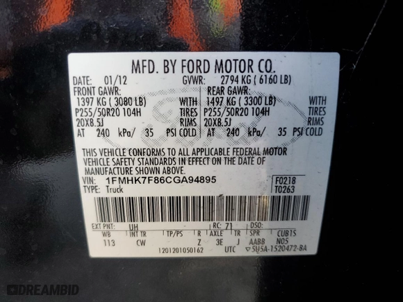 2012 Ford Explorer Limited with VIN 1FMHK7F86CGA94895, listed as a Copart auction lot 49346405 with 120,191 mi miles and Salvage Title. Bid and sale history available at carsss.com. Image 13.