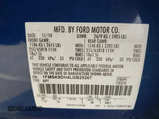 2020 Ford Explorer XLT z VIN 1FMSK8DH4LGB25267, wystawiony jako IAAI lot #42092228 z przebiegiem 105 532 mil mil oraz . Historia ofert i sprzedaży dostępna na DreamBid. Obrazek 9.